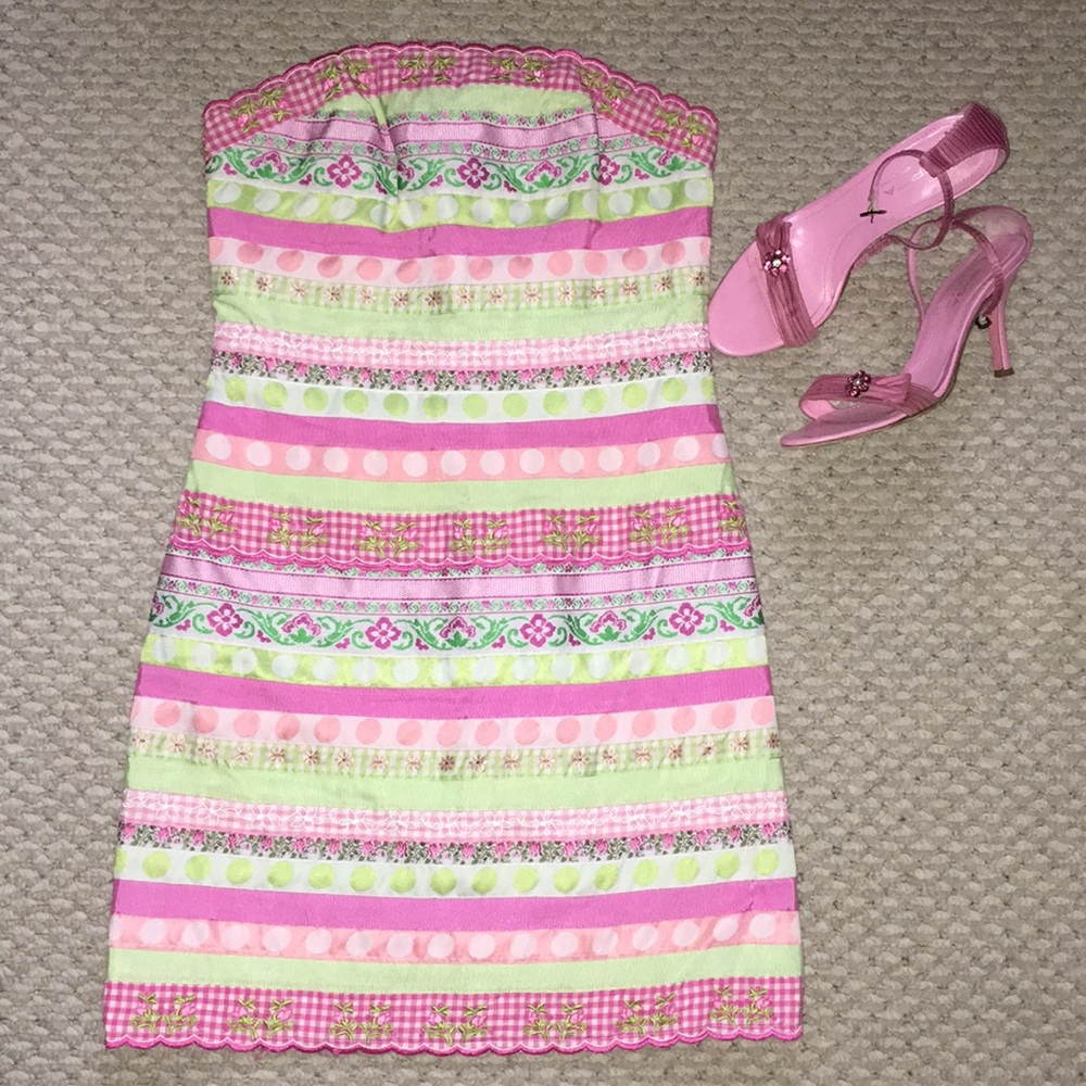 Lilly white tag multi-ribbon strapless dress